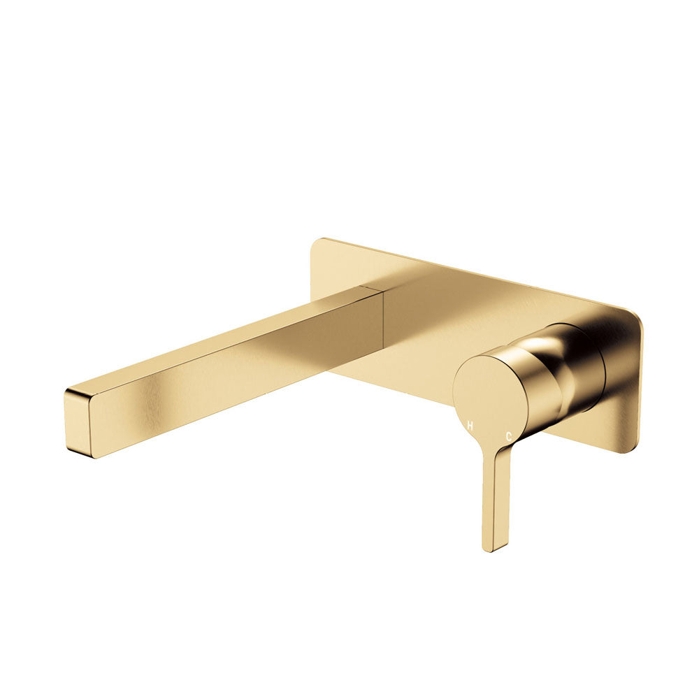 Fienza Sansa Wall Basin Mixer Set Square Plate 180mm Outlet Lead Free Urban Brass 229106UB-LF