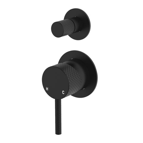 Fienza Axle Wall Diverter Mixer Small Round Plates Lead Free Matte Black 231102B-4-LF