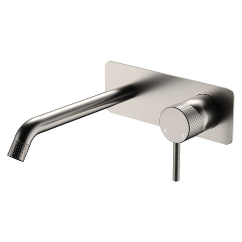 Fienza Axle Basin/Bath Wall Mixer Set Square Plate 200mm Outlet Lead Free Brushed Nickel 231106BN-200-LF