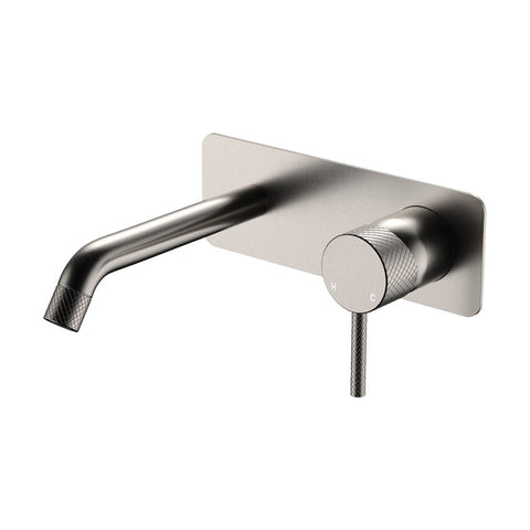 Fienza Axle Basin/Bath Wall Mixer Set Rectangular Plate 160mm Outlet Lead Free Brushed Nickel D231106BN-LF
