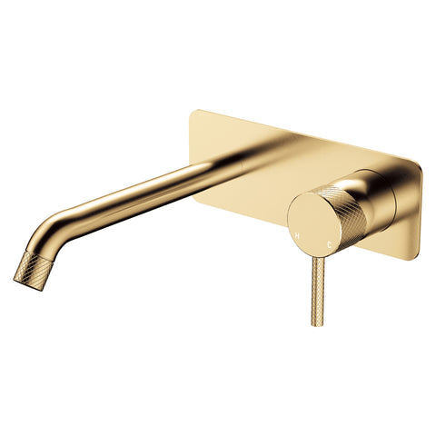 Fienza Axle Basin/Bath Wall Mixer Set Square Plate 200mm Outlet Lead Free Urban Brass 231106UB-200-LF