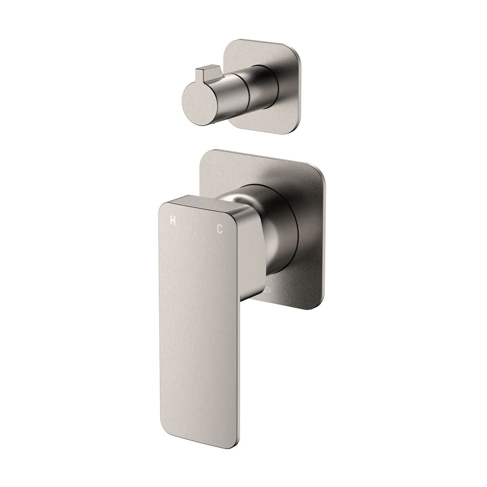 Fienza Tono Wall Diverter Mixer Small Square Plates Lead Free Brushed Nickel 233102BN-4-LF