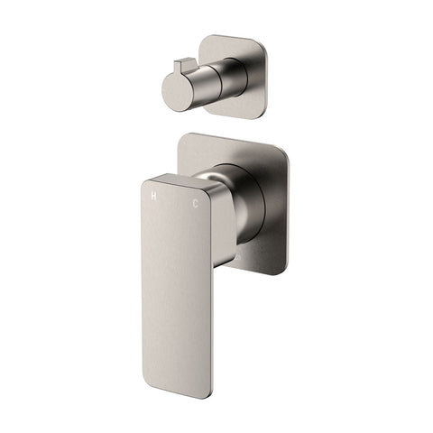 Fienza Tono Wall Diverter Mixer Small Square Plates Lead Free Brushed Nickel 233102BN-4-LF