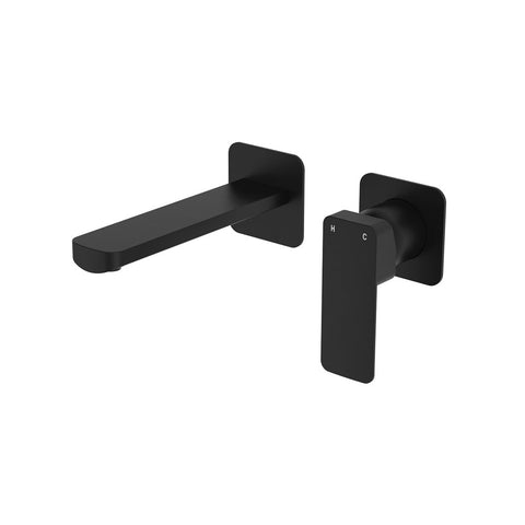 Fienza Tono Basin/Bath Wall Mixer Set 160mm Outlet Square Plates Lead Free Matte Black 233104B-LF