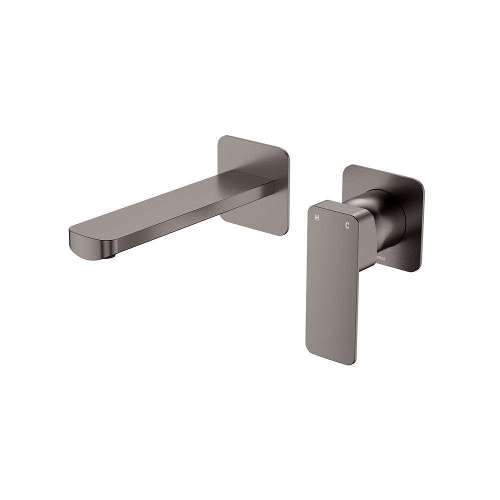 Fienza Tono Basin/Bath Wall Mixer Set 160mm Outlet Square Plates Lead Free Gunmetal 233104GM-LF