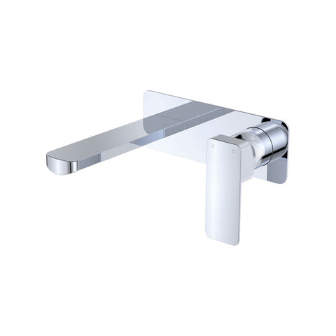 Fienza Tono Basin/Bath Wall Mixer Set 200mm Outlet Large Rectangular Plate Lead Free Chrome 233106-200-LF