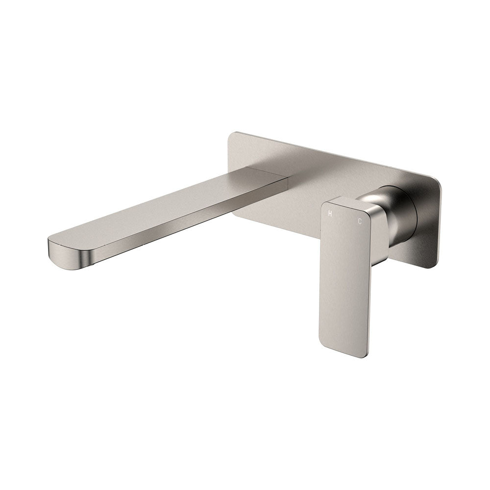 Fienza Tono Basin/Bath Wall Mixer Set 200mm Outlet Large Rectangular Plate Lead Free Brushed Nickel 233106BN-200-LF