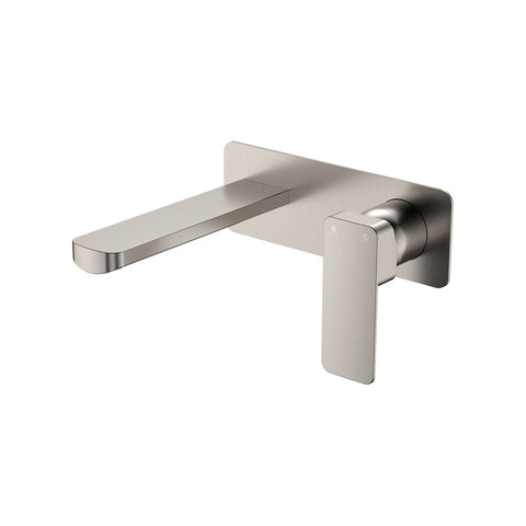 Fienza Tono Basin/Bath Wall Mixer Set 160mm Outlet Large Rectangular Plate Lead Free Brushed Nickel 233106BN-LF