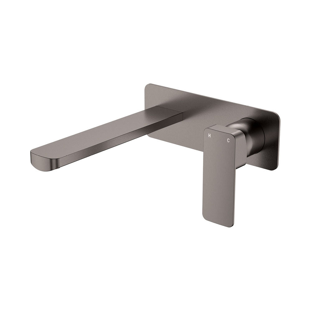 Fienza Tono Basin/Bath Wall Mixer Set 200mm Outlet Large Rectangular Plate Lead Free Gunmetal 233106GM-200-LF