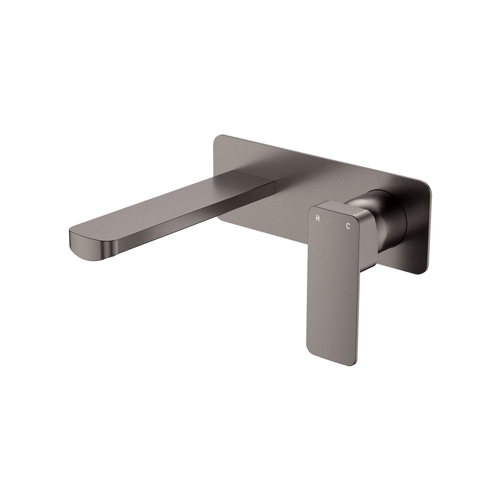 Fienza Tono Basin/Bath Wall Mixer Set 160mm Outlet Large Rectangular Plate Lead Free Gunmetal 233106GM-LF