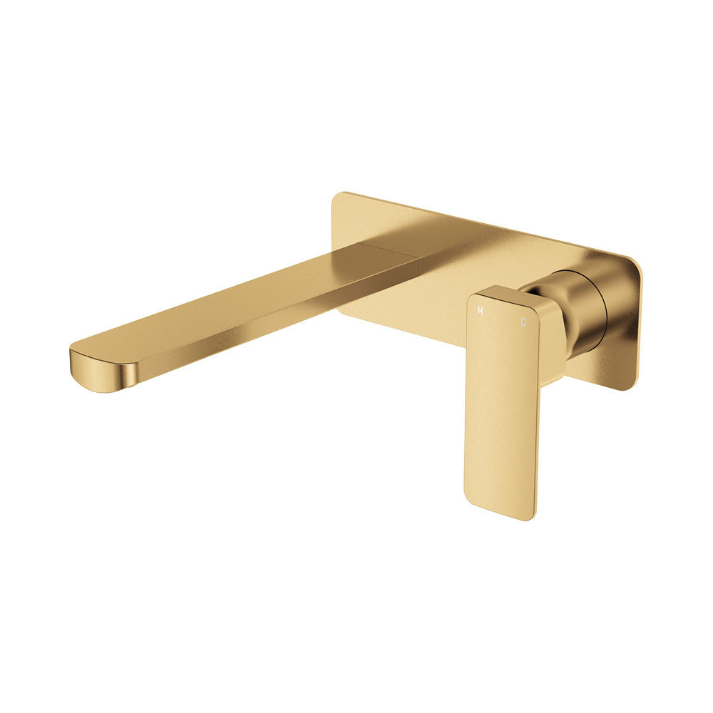 Fienza Tono Basin/Bath Wall Mixer Set 200mm Outlet Large Rectangular Plate Lead Free Urban Brass 233106UB-200-LF