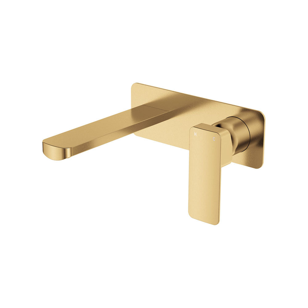 Fienza Tono Basin/Bath Wall Mixer Set 160mm Outlet Large Rectangular Plate Lead Free Urban Brass 233106UB-LF