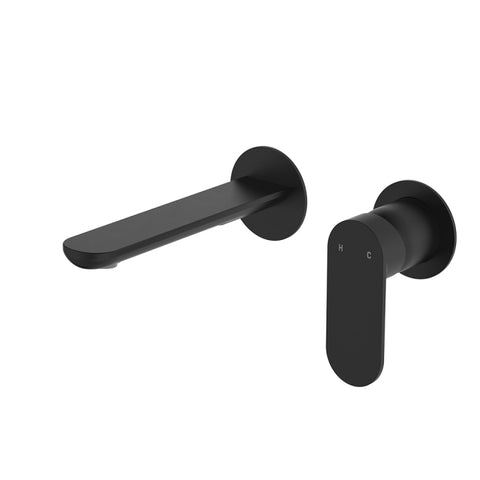 Fienza Empire Slim Basin/Bath Wall Mixer Set Round Plates 160mm Dress Kit Lead Free Matte Black D234104B-LF