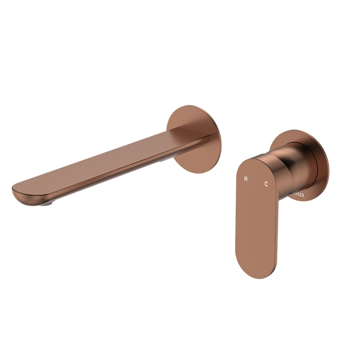 Fienza Empire Slim Basin/Bath Wall Mixer Set Round Plates 200mm Dress Kit Lead Free Brushed Copper D234104CO-200-LF