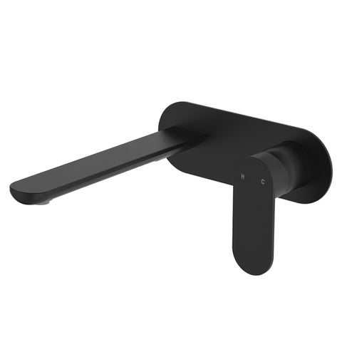 Fienza Empire Slim Basin/Bath Wall Mixer Set Oval Plate 200mm Dress Kit Lead Free Matte Black D234106B-200-LF