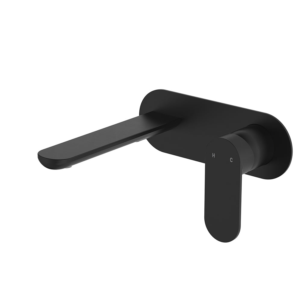 Fienza Empire Slim Basin/Bath Wall Mixer Set Oval Plate 160mm Dress Kit Lead Free Matte Black D234106B-LF
