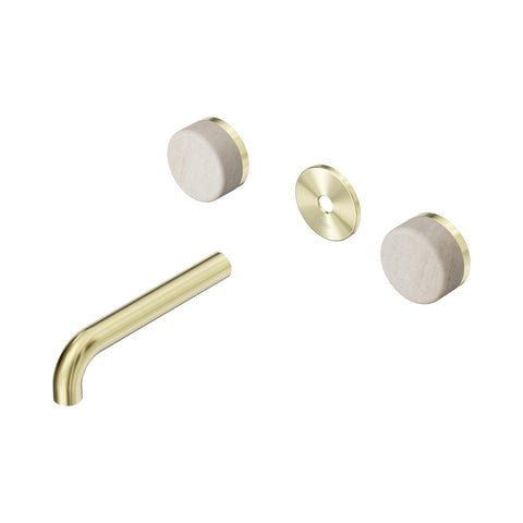 Nero Serenity Wall Basin Set 160mm Spout Trim Kit Only Rome Travertine Handle Brushed Gold 24D076BG