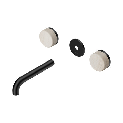 Nero Serenity Wall Basin Set 160mm Spout Trim Kit Only Rome Travertine Handle Matte Black 24D076MB