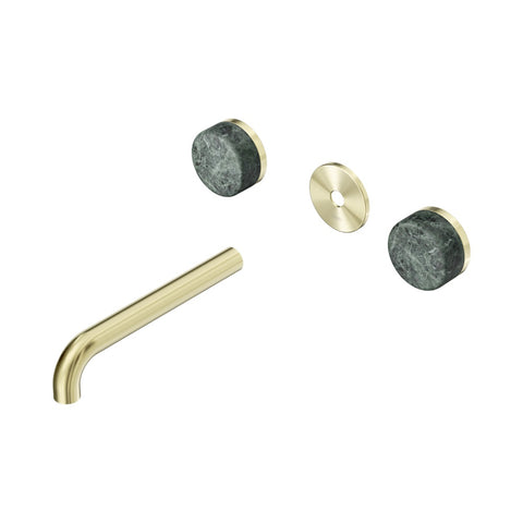 Nero Serenity Wall Basin Set 185mm Spout Trim Kit Only Verde Alpi Handle Brushed Gold 24D081BG