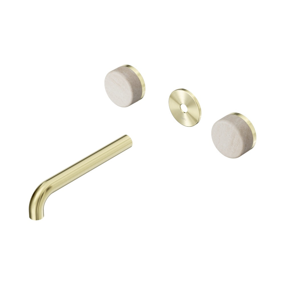 Nero Serenity Wall Basin Set 185mm Spout Trim Kit Only Rome Travertine Handle Brushed Gold 24D082BG