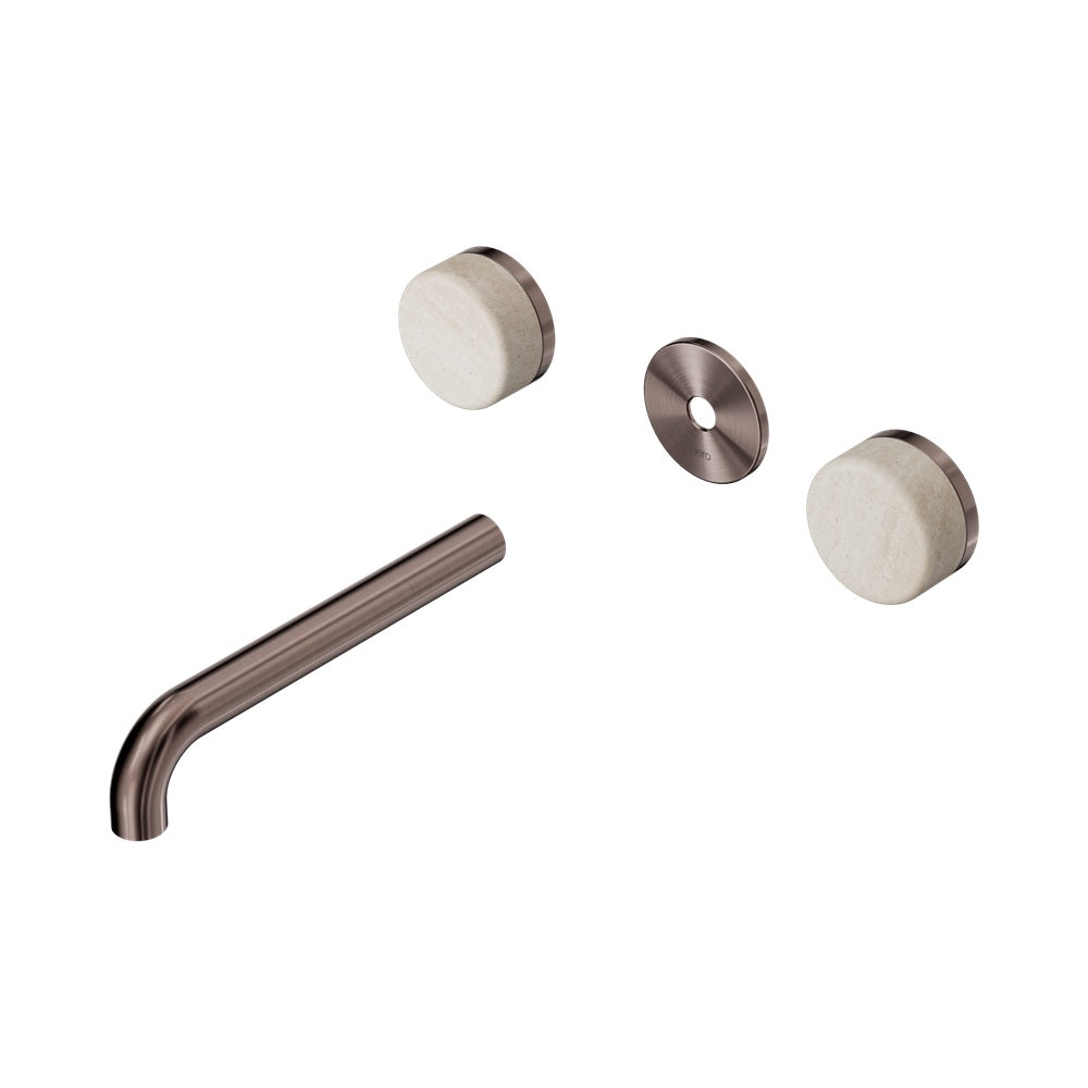 Nero Serenity Wall Basin Set 185mm Spout Trim Kit Only Rome Travertine Handle Brushed Bronze 24D082BZ