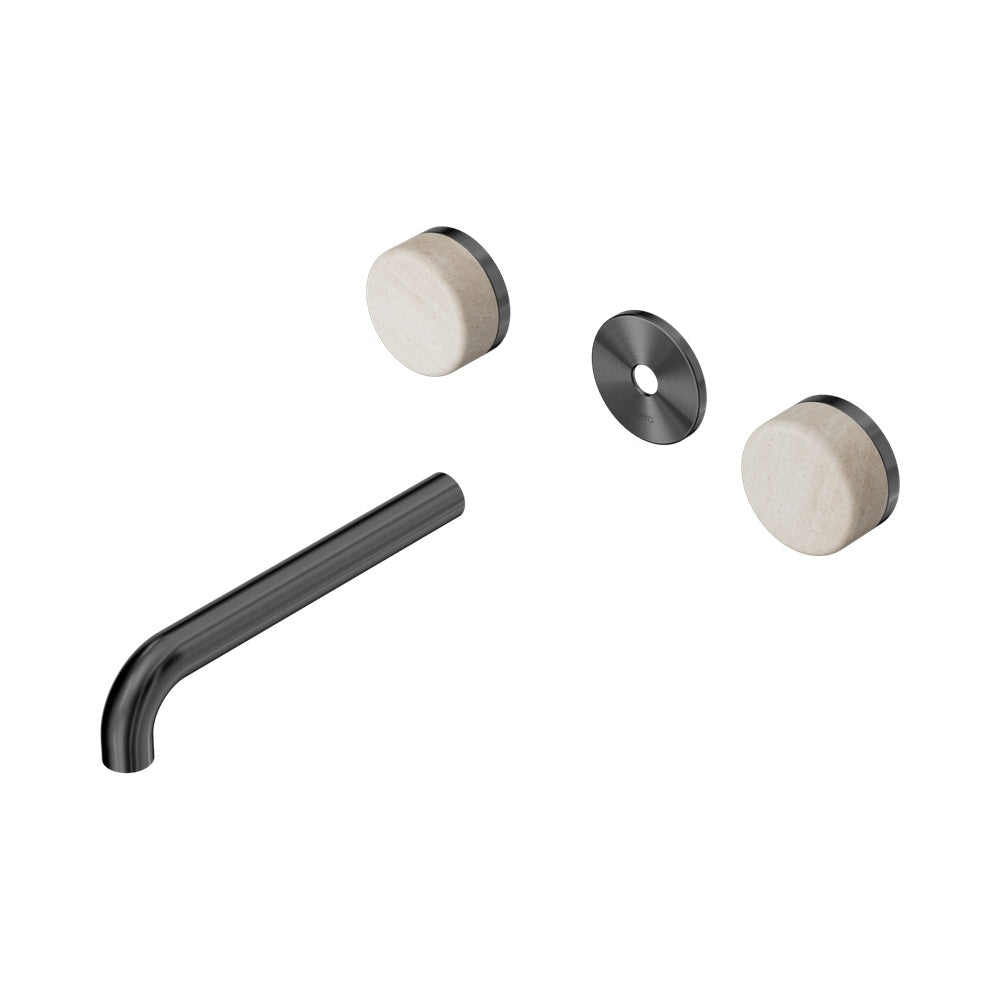 Nero Serenity Wall Basin Set 185mm Spout Trim Kit Only Rome Travertine Handle Gunmetal 24D082GM