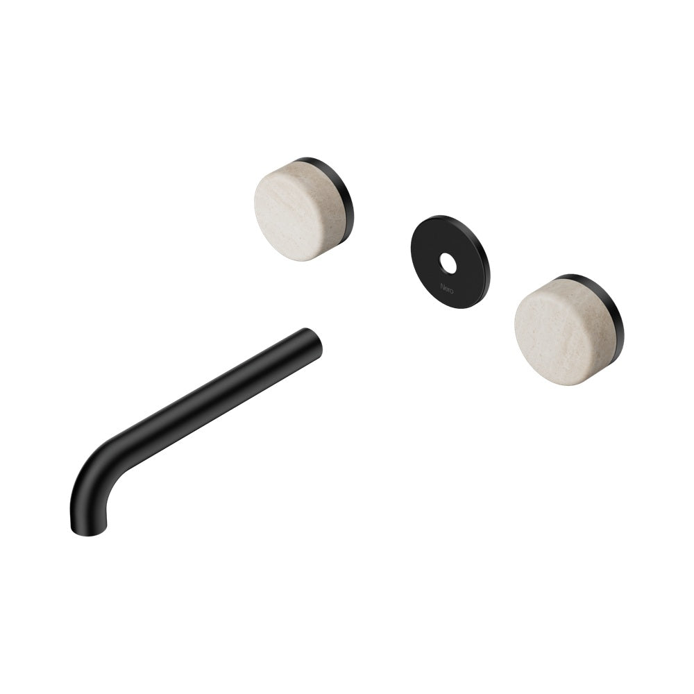 Nero Serenity Wall Basin Set 185mm Spout Trim Kit Only Rome Travertine Handle Matte Black 24D082MB