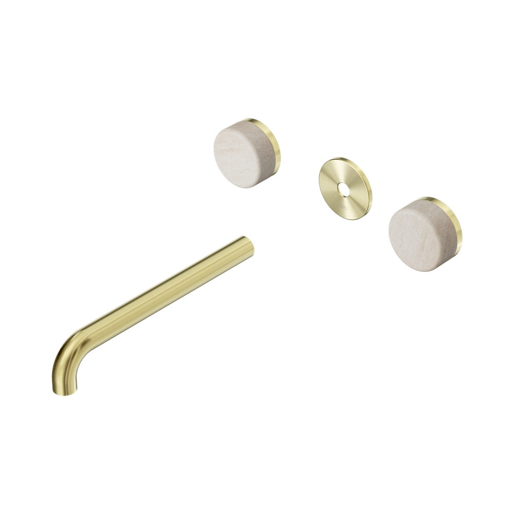 Nero Serenity Wall Basin Set 220mm Spout Trim Kit Only Rome Travertine Handle Brushed Gold 24D088BG