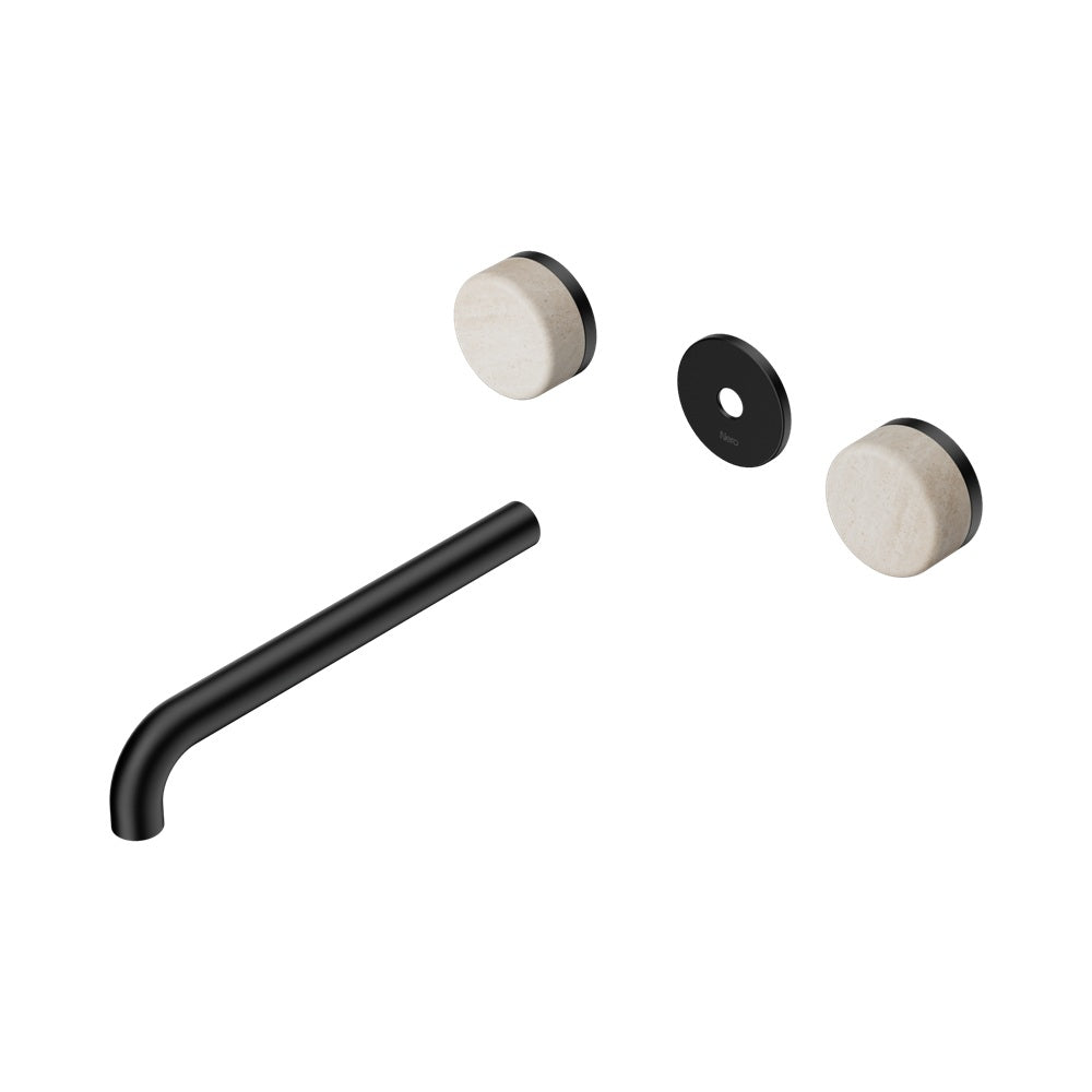 Nero Serenity Wall Basin Set 220mm Spout Trim Kit Only Rome Travertine Handle Matte Black 24D088MB
