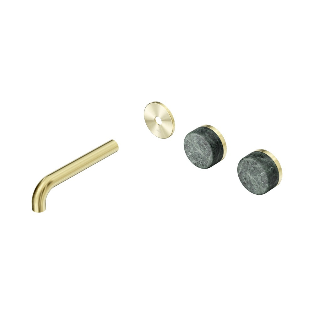 Nero Serenity Wall Basin Set 160mm Offset Spout Trim Kit Only Verde Alpi Handle Brushed Gold 24D093BG