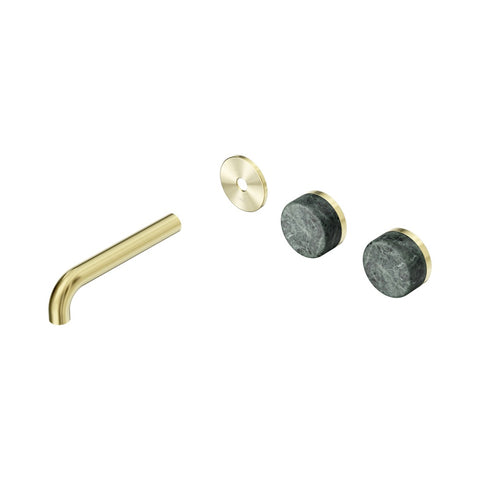 Nero Serenity Wall Basin Set 160mm Offset Spout Trim Kit Only Verde Alpi Handle Brushed Gold 24D093BG