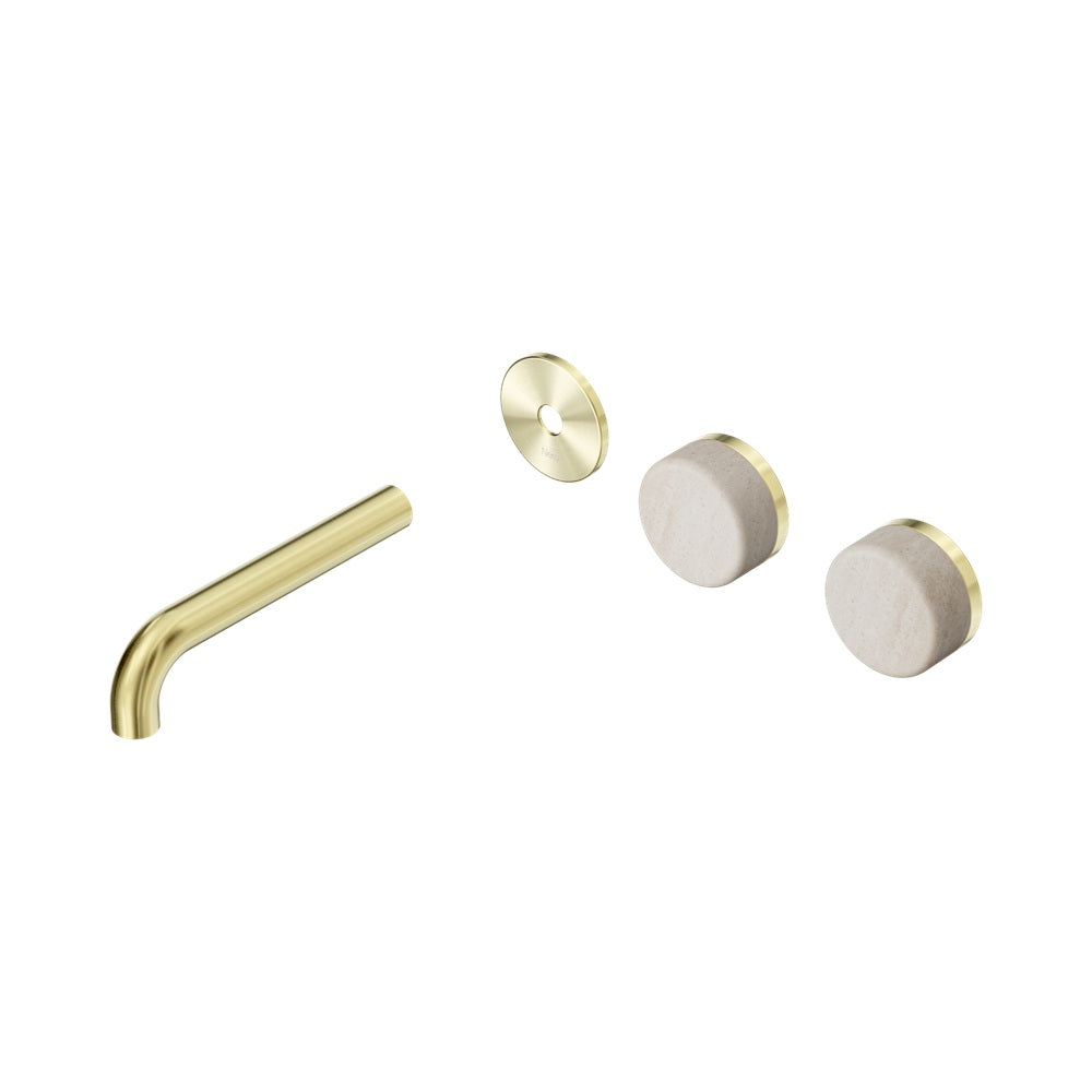 Nero Serenity Wall Basin Set 160mm Offset Spout Trim Kit Only Rome Travertine Handle Brushed Gold 24D094BG
