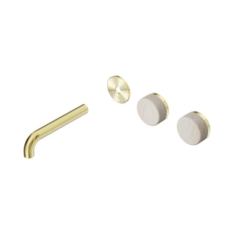 Nero Serenity Wall Basin Set 160mm Offset Spout Trim Kit Only Rome Travertine Handle Brushed Gold 24D094BG
