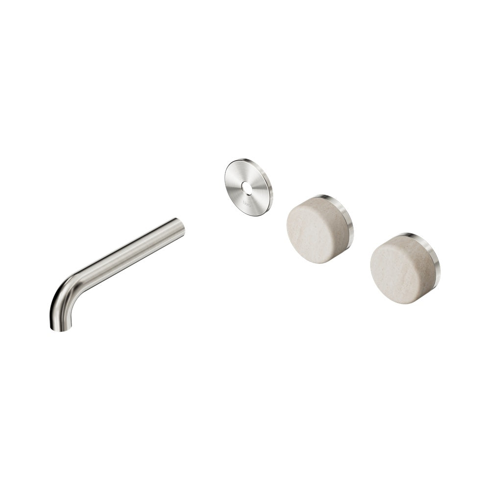 Nero Serenity Wall Basin Set 160mm Offset Spout Trim Kit Only Rome Travertine Handle Brushed Nickel 24D094BN