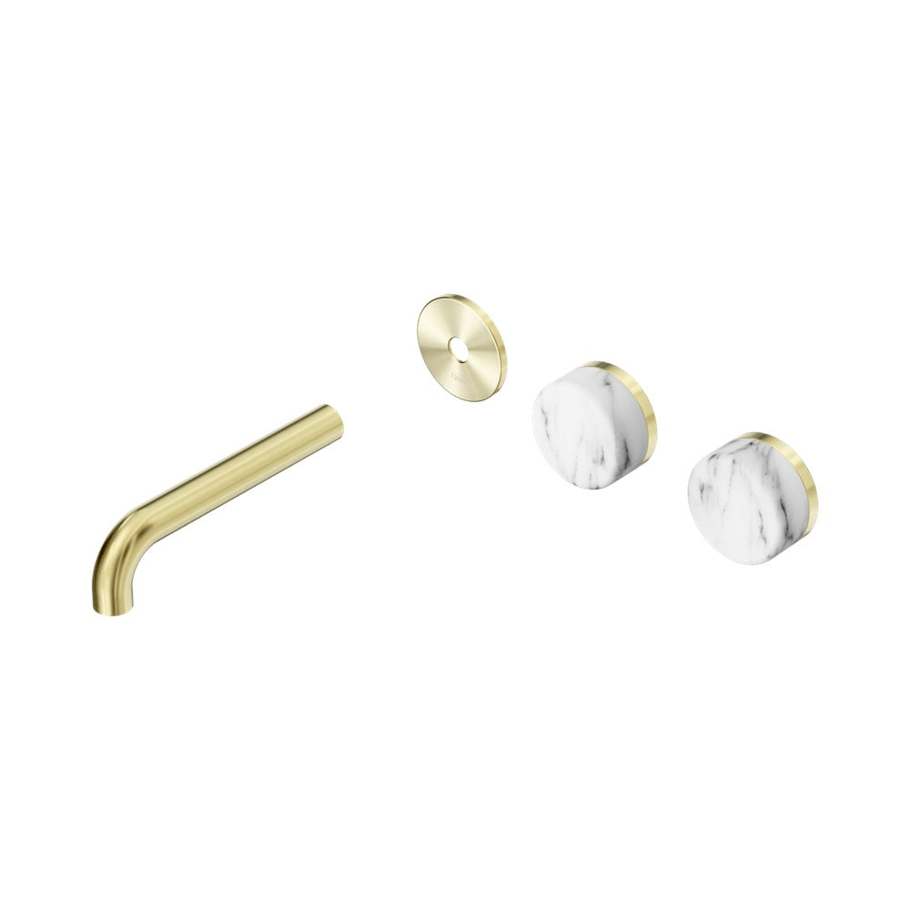 Nero Serenity Wall Basin Set 160mm Offset Spout Trim Kit Only Arabescato Corchia Handle Brushed Gold 24D095BG