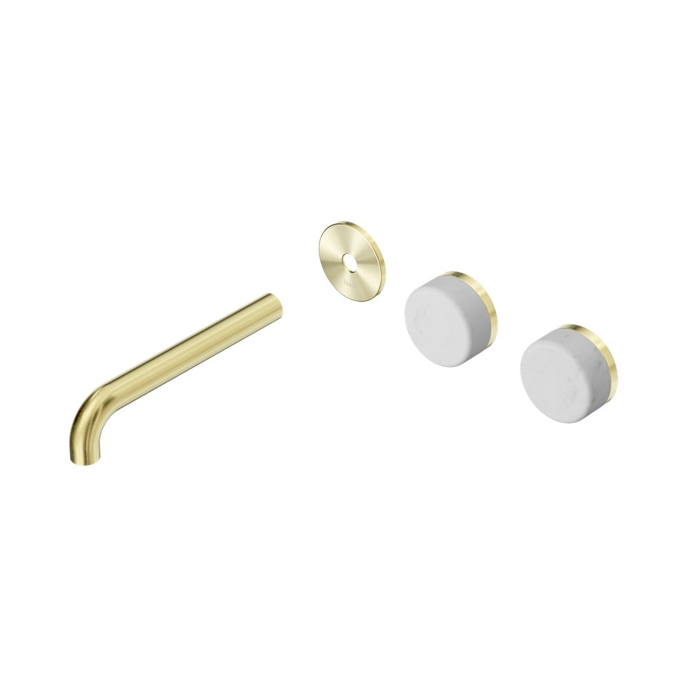 Nero Serenity Wall Basin Set 185mm Offset Spout Trim Kit Only Carrara Handle Brushed Gold 24D098BG