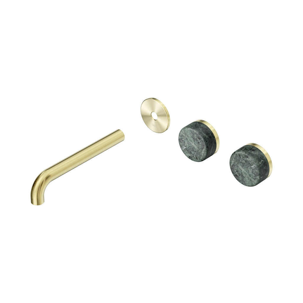 Nero Serenity Wall Basin Set 185mm Offset Spout Trim Kit Only Verde Alpi Handle Brushed Gold 24D099BG