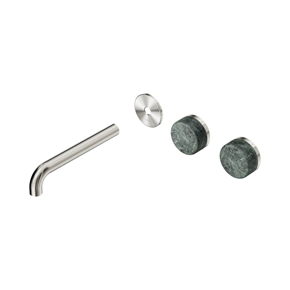 Nero Serenity Wall Basin Set 185mm Offset Spout Trim Kit Only Verde Alpi Handle Brushed Nickel 24D099BN