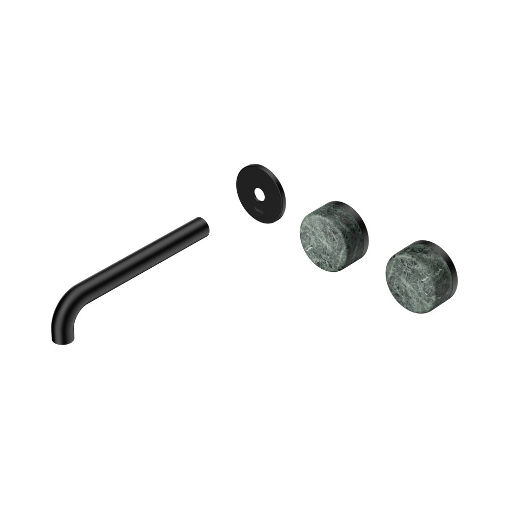 Nero Serenity Wall Basin Set 185mm Offset Spout Trim Kit Only Verde Alpi Handle Matte Black 24D099MB