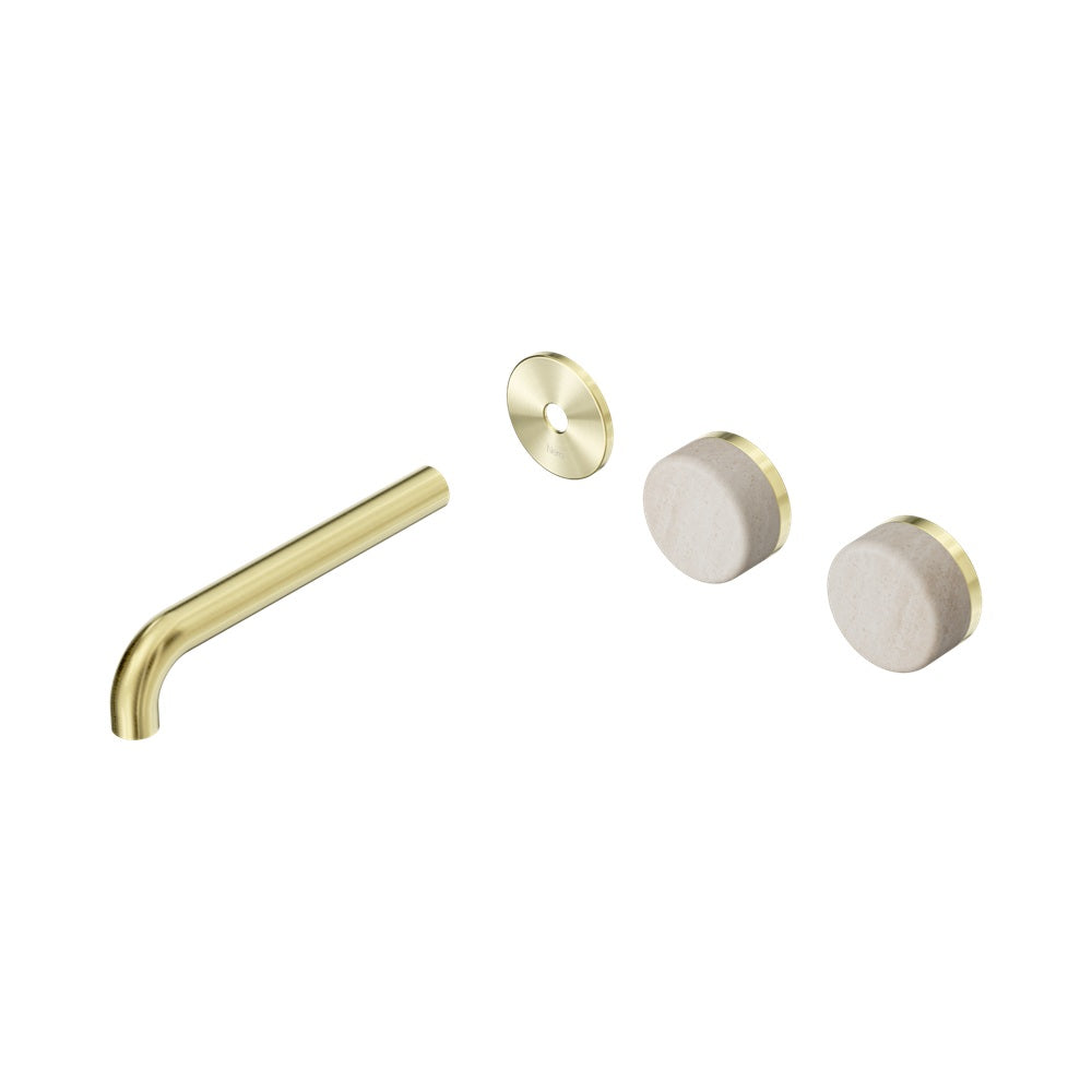Nero Serenity Wall Basin Set 185mm Offset Spout Trim Kit Only Rome Travertine Handle Brushed Gold 24D100BG