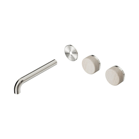Nero Serenity Wall Basin Set 185mm Offset Spout Trim Kit Only Rome Travertine Handle Brushed Nickel 24D100BN