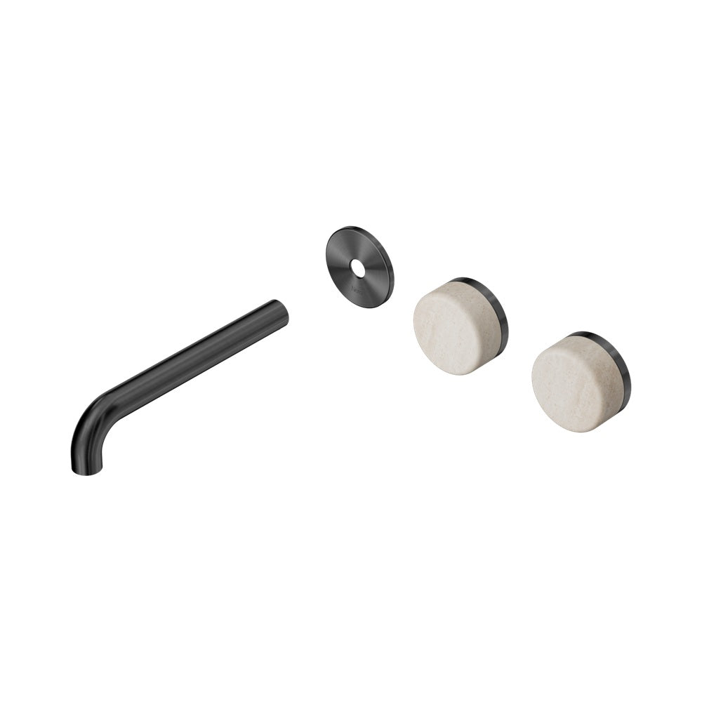 Nero Serenity Wall Basin Set 185mm Offset Spout Trim Kit Only Rome Travertine Handle Gunmetal 24D100GM