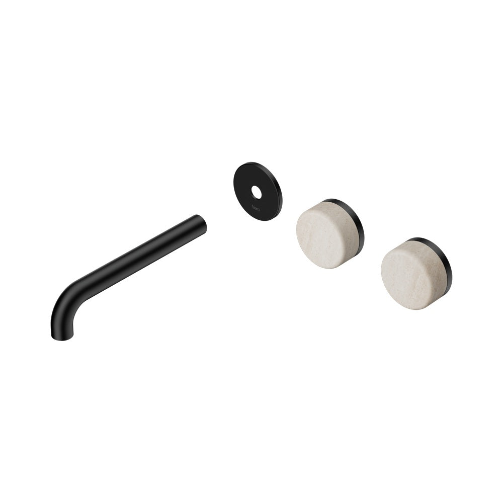 Nero Serenity Wall Basin Set 185mm Offset Spout Trim Kit Only Rome Travertine Handle Matte Black 24D100MB