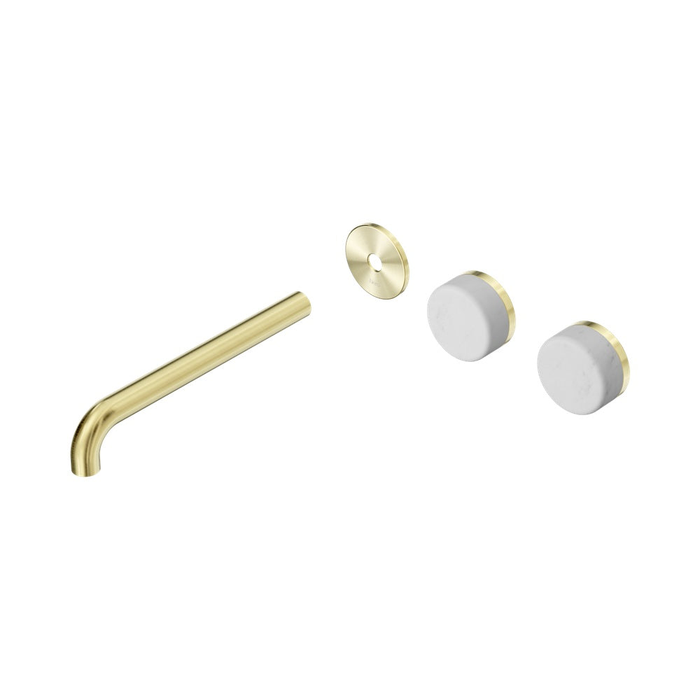 Nero Serenity Wall Basin Set 220mm Offset Spout Trim Kit Only Carrara Handle Brushed Gold 24D104BG