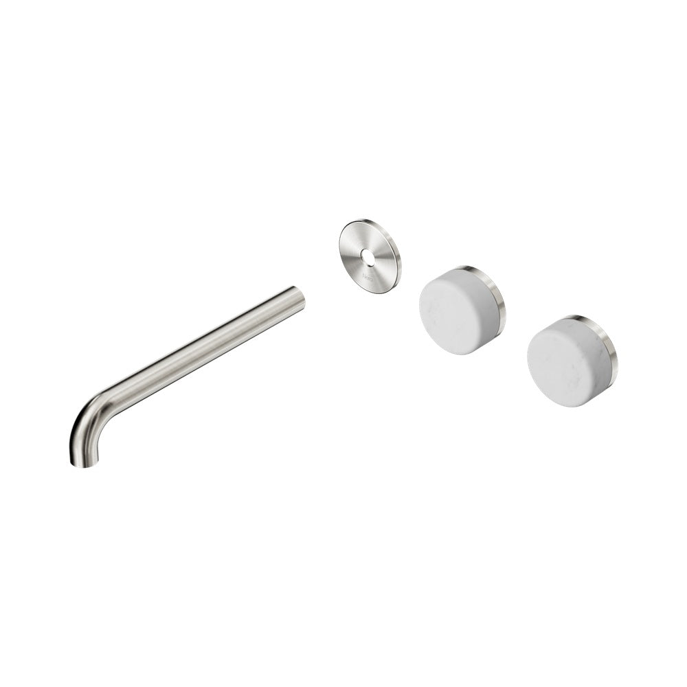 Nero Serenity Wall Basin Set 220mm Offset Spout Trim Kit Only Carrara Handle Brushed Nickel 24D104BN