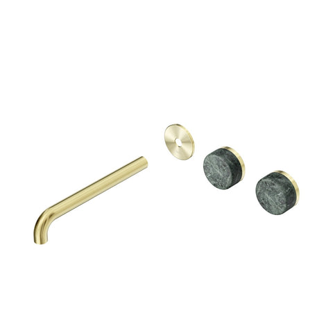 Nero Serenity Wall Basin Set 220mm Offset Spout Trim Kit Only Verde Alpi Handle Brushed Gold 24D105BG