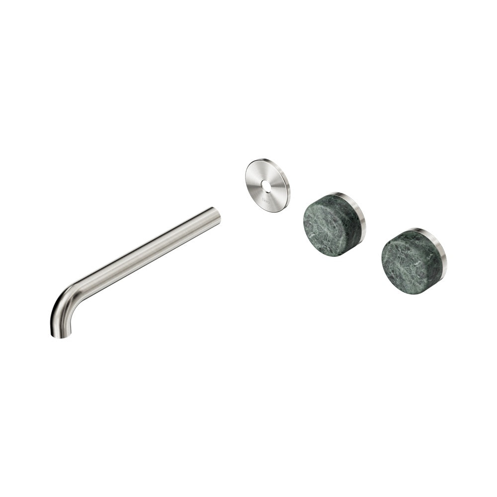 Nero Serenity Wall Basin Set 220mm Offset Spout Trim Kit Only Verde Alpi Handle Brushed Nickel 24D105BN