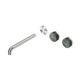 Nero Serenity Wall Basin Set 220mm Offset Spout Trim Kit Only Verde Alpi Handle Brushed Nickel 24D105BN