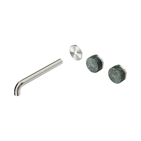 Nero Serenity Wall Basin Set 220mm Offset Spout Trim Kit Only Verde Alpi Handle Brushed Nickel 24D105BN