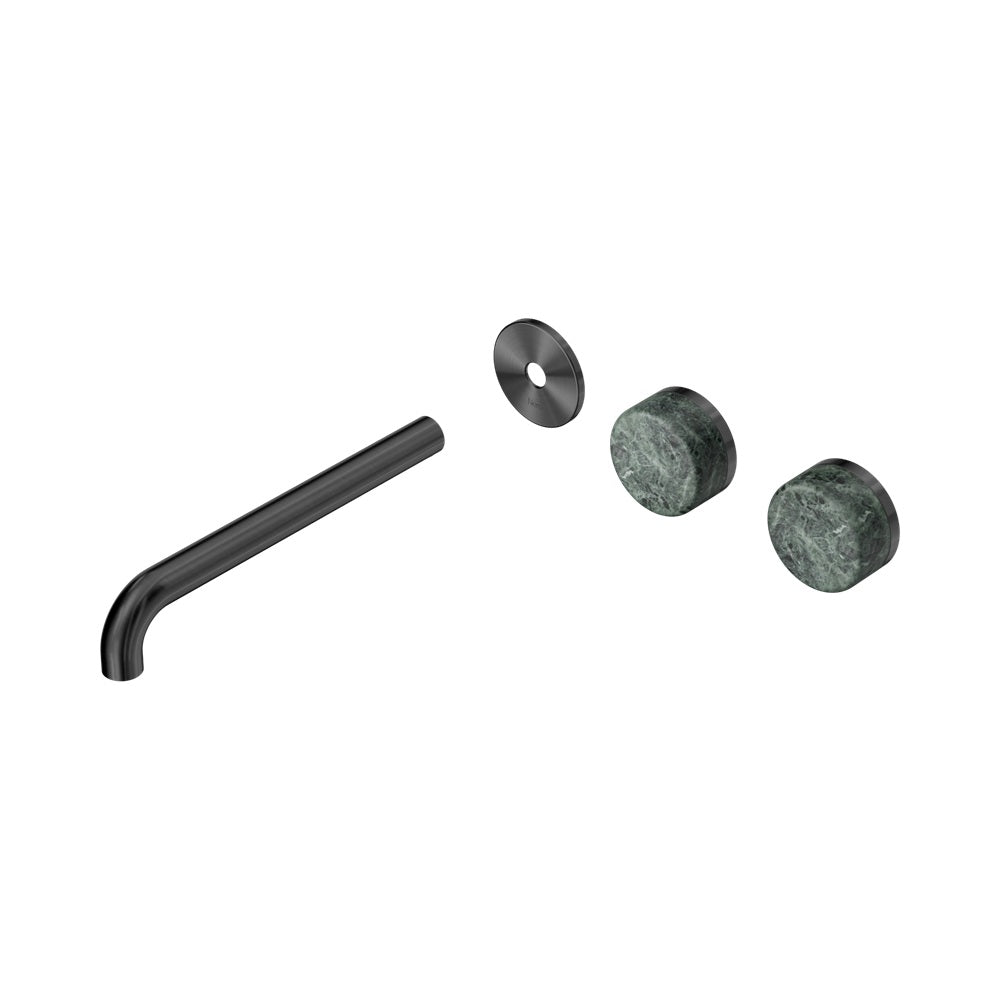 Nero Serenity Wall Basin Set 220mm Offset Spout Trim Kit Only Verde Alpi Handle Gunmetal 24D105GM